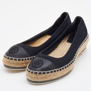 Tory Burch Black Canvas & Leather Espadrilles size 7